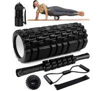 Rodillo Masaje Muscular, Qveetry 6en1, Espuma, Palos de Masaje, Bolas, Foam Roller de Tejido Profundo (Negro)
