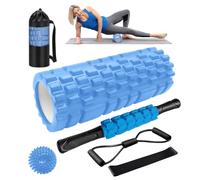 Rodillo Masaje Muscular, Qveetry 6en1 Rodillos de Espuma con Palos de Masaje, Bolas de Masaje, Foam Roller para Rodillos de Masaje de Tejido Profundo (Azul)