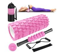 Rodillo Masaje Muscular, Qveetry 6en1 Rodillos de Espuma con Palos de Masaje, Bolas de Masaje, Foam Roller para Rodillos de Masaje de Tejido Profundo (Rosa)