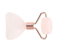 Rodillo Masajeador Facial de Cuarzo Rosa, Herramienta Gua Sha | Piedra Natural y Metal, Efecto Refrescante, Cepillo para Mascarilla, Uso en Rostro y Cuello