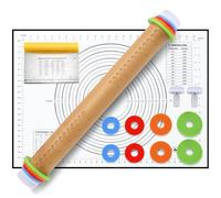 Rodillo para amasar, Rodillo de madera Pleafind de 17,5 pulgadas con anillos de ajuste de grosor, Set de 3 rodillos para masa, Rodillos para hornear pizza, pasta, galletas