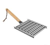 Rodillo para barbacoa con mango de madera extra largo para cocinar uniformemente perros calientes, salchichas, mocosos, taquitos y rollos de huevo (tamaño grande)