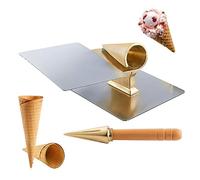Rodillo para hacer helados, rodillo de cono de gofre de cobre con mango de madera antideslizante, herramienta de cocina para tortillas y gofres