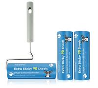 Rodillo Quitapelusas Extra Adhesivo de Superficie Grande 16 cm, Removedor de Pelo de Mascotas para Perros y Gatos, Ropa y Muebles, 90 Hojas por Rollo, 1 Mango + 270 Hojas