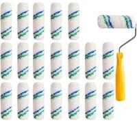Rodillos para paredes Rodillo de pintura de 4 pulgadas y 12 mm de pelo de poliéster. Paquete de 20 fundas y 1 mango for esquinas.