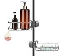 Rodivor - Estantería de ducha sin perforar (acero inoxidable, 2 unidades, estante de baño inoxidable para barra/carril, 18 - 27 mm, jabonera/champú de ducha, accesorio de almacenamiento de cocina