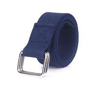 Rodsah Cinturón ajustable con hebilla de doble anillo, pretina de lona de color sólido para jeans,Azul,110x3.8cm