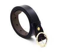 Rodsah Cinturón de cuero para mujer con hebilla redonda dorada, pretina decorativa informal,Negro,115cm