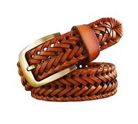 Rodsah Cinturón de cuero trenzado de 3,3 cm para hombre, pretina informal para jeans y ropa decorativa,Marrón,120cm