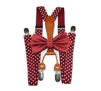 Rodsah Tirantes de pajarita con lunares para hombre y mujer, 4 pinzas ajustables de 2,5 cm de ancho para pantalones, accesorios decorativos,vino tinto,110x2.5cm