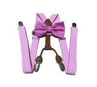 Rodsah Tirantes de pajarita con lunares para hombre y mujer, 4 pinzas ajustables de 2,5 cm de ancho para pantalones, accesorios decorativos,Rosa,110x2.5cm