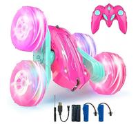 Rodzon Coche Teledirigido,Coche AcrobáTico Camiones 360 Grados De RotacióN,Juguete Niño Regalo 6 7 8 9 12 Años Niña 2.4Ghz Niños Coche Teledirigido con Luces Incluye Batería Recargable(Rosa)