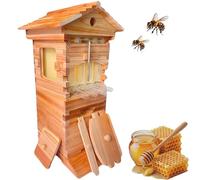 ROEFETY Kit de iniciación para Colmenas, Colmena de Miel de Flujo automático, Caja de Madera Completa para Apicultura con 4 Marcos y 6 bandejas de Panal, para Apicultura y polinizadores de jardín.