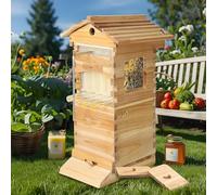 ROEFETY Kit de iniciación para Colmenas, Colmena de Miel de Flujo automático, Caja de Madera Completa para Apicultura con 4 Marcos y 6 bandejas de Panal, para Apicultura y polinizadores de jardín.