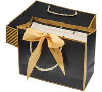 Roellgs 12 bolsas de regalo para regalos, bolsas de regalo negras con lazo de cinta para cumpleaños, boda, fiesta, Navidad, 11 x 7.8 x 3.9 pulgadas (negro)