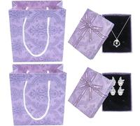 Roellgs 2 cajas de regalo pequeñas para joyas y 2 bolsas, 7 x 9 x 3 cm, para regalos, pequeñas cajas de regalo con tapas para anillos, aretes (morado)