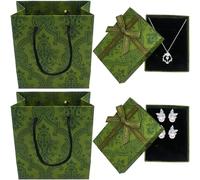 Roellgs 2 cajas de regalo pequeñas para joyas y 2 bolsas, 7 x 9 x 3 cm, para regalos, pequeñas cajas de regalo con tapas para anillos, aretes (verde)