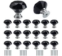 Roellgs 20 manijas de puerta de cristal negro de 30 mm con tornillos, manija de lujo de lujo para armario, cajón, manija de un solo agujero, decoración del hogar