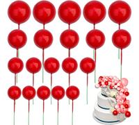 Roellgs 20 piezas de decoración para tartas de bola dorada, adornos redondos para tartas, manualidades, herramientas de decoración para bodas, graduaciones, fiestas de cumpleaños (rojo)