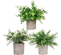 Roellgs 3 paquetes de pequeñas plantas artificiales en maceta, mesa de oficina, dormitorio, jardín, interior y exterior, decoración del hogar y la habitación (verde)