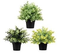 Roellgs 3 paquetes de pequeñas plantas artificiales en maceta, mesa de oficina, dormitorio, jardín, interior y exterior, decoración del hogar y la habitación (verde claro)