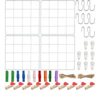 Roellgs 4 rejillas de pared de 20 x 20 cm (con accesorios), tablero de fotos, tablero de notas y pared de fotos, rejilla metálica decorativa para oficina, cocina, habitación y mucho más. (blanco)