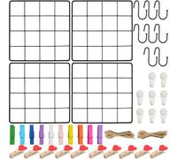 Roellgs 4 rejillas de pared de 20 x 20 cm (con accesorios), tablero de fotos, tablero de notas y pared de fotos, rejilla metálica decorativa para oficina, cocina, habitación y mucho más (negro)