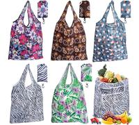 Roellgs 5 bolsas de compras plegables en bolsa, bolsas de comestibles plegables ecológicas, bolsa de comestibles lavable con bolsa adjunta, impermeable, de poliéster, bolsas de tela de compras de
