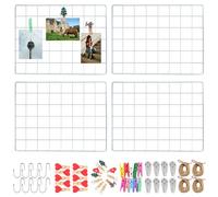 Roellgs Cuadrícula de pared de 4 piezas (con accesorios), rejilla de fotos, tablero de notas y pared de fotos, rejilla metálica decorativa para oficina, cocina, habitación y mucho más (blanco)