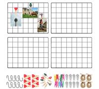 Roellgs Cuadrícula de Pared de 4 Piezas (con Accesorios) Tablero de Chinchetas en Rejilla, Rejilla para Fotos, Tablero de Notas y Pared de Fotos, Rejilla Metálica Decorativa para Oficina, Cocina