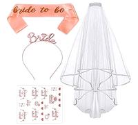 Roellgs Decoración de regalo para novia, incluye banda de novia, tiara de novia con tatuaje, velo de novia con peine, para fiesta de novia, fiesta de novia, boda, decoración de fiesta