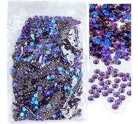 Roellgs Diamantes de imitación Hotfix, 1440 piezas de diamantes de imitación de cristal con parte trasera plana, gemas de fijación en caliente para decoración de ropa (morado SS16)