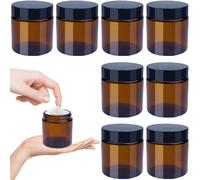 Roellgs Frascos de vidrio ámbar, paquete de 8 frascos de vidrio de 100 ml con tapas - Envases cosméticos marrones de viaje, tarros de viaje con protección UV para polvo, loción y crema (100g)