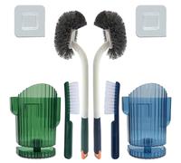 Roellgs Juego de 2 cepillos de inodoro mejorados, cepillo de inodoro de mango largo, juego de cepillos de inodoro de plástico con cerdas fuertes, cepillo de inodoro delgado y compacto - Cepillo de