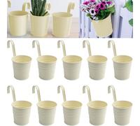 Roellgs Maceta colgante metálica de 4 pulgadas para interiores, 10 cubos redondos de hierro con ganchos desmontables y agujeros de drenaje