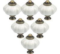 Roellgs Paquete de 12 pomos de cerámica para puerta, pomos de cerámica de calabaza vintage con tornillos de montaje, manijas antiguas de armario de cocina para tocador (blanco)