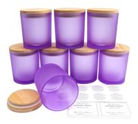 Roellgs Paquete de 8 tarros de vela mate de 10 onzas con tapas de bambú, tarros vacíos de vidrio grueso para hacer velas, aptos para lavavajillas, a granel. (morado mate)