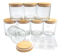 Roellgs Paquete de 8 tarros de vela mate de 10 onzas con tapas de bambú, tarros vacíos de vidrio grueso para hacer velas, aptos para lavavajillas, a granel (transparente)