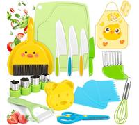 ROELLY Cuchillo Niños de Cuchillos Cocina de Seguridad de 22 Piezas, Juego Cuchillos Cocina para Cortar Frutas y Verduras, Viene con Delantal de Cocina, Tabla de Cortar, Cuchillo Ondulado