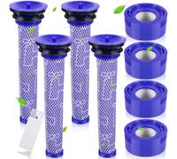 ROELLY Kit de Filtros para Dyson Aspiradoras V7 V8 Absolute,Animal,Motorhead,4 Prefiltros,4 Postfiltros HEPA y 1 Cepillo de Limpieza,Reutilizables Lavables,Reemplaza Las Piezas #965661-01 & #967478-01