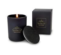 Römer Wellness Artículo de regalo: Romosscent Vela aromática dorada brillante en cristal negro con tapa de madera; vela perfumada para interior y exterior; tamaño: 6 x 6 x 8 cm aprox