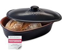 Römertopf MEDI - Panera ovalada de cerámica, 2,3 L, recipiente de barro transpirable para conservar el pan fresco, color negro