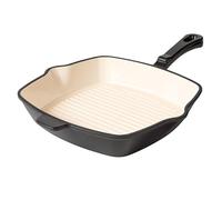 Römertopf - Sartén cuadrada de hierro fundido (24 cm, para carne, esmaltada, todo tipo de fuegos, incluye inducción, apta para horno a 250 °C, tiras de parrilla para freír bajo en grasa, sin PFAS