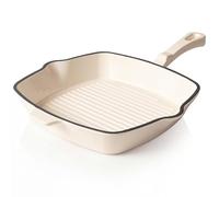 Römertopf - Sartén cuadrada de hierro fundido (24 cm, revestimiento esmaltado, todo tipo de fuegos, incluye inducción, apta para horno a 250 °C, tiras de parrilla para freír bajo en grasa, sin PFAS