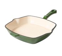 Römertopf - Sartén cuadrada de hierro fundido de 24 cm para carne, revestimiento esmaltado, todo tipo de fuegos, incluida inducción, apta para horno a 250 °C, tiras de parrilla para freír bajo en