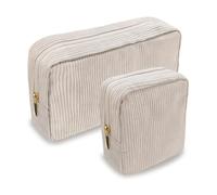 ROEOWENE 2pcs Bolsa de Cosméticos Viaje Neceser Maquillaje Pana Mujer Bolsa de Aseo Bolso Bolsas Maquillajes Pequeña Mini Travel Makeup Bag para Mujeres,Niñas,Novias-Beige