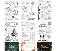 ROEOWENE 6pcs Sellos Silicona Navidad Transparente Sellos Scrapbooking Navideños Clear Stamps Sello Feliz Navidad para Hacer Tarjetas Decoración Manualidades,álbumes de Recortes