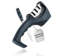 RÖSLE Afilador de cuchillos con 3 niveles, para cuchillos de cocina, carburo de tungsteno, diamante y cerámica, cabezal de afilado intercambiable, soporte estable, mango ergonómico