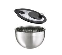 RÖSLE - Centrifugadora de ensaladas, centrifugadora de alta calidad con tapa de cristal con accionamiento de manivela en proporción 4:1, acero inoxidable 18/10, alto brillo/mate, recipiente apto para el lavavajillas, 24 cm de diámetro