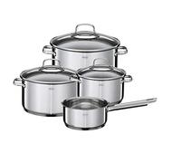 Rösle Elegance Juego de Ollas de 4 Piezas, 3 Ollas de Calidad y 1 Cacerola de Mango Largo en Set, de Acero Inoxidable 18/10, con Tapa de Cristal y Escala Interna, Apto para Inducción y Lavavajillas